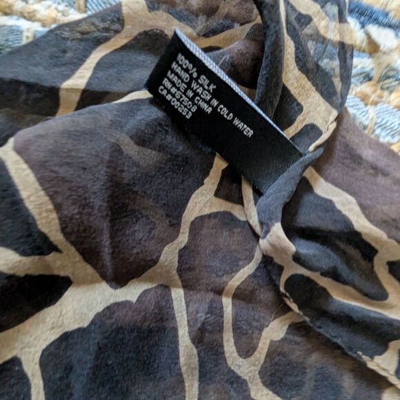 100% Silk Scarf Animal Print 60x12 Brown Black Tan Chiffon Y2K Baddie Mobwife - Picture 4 of 7